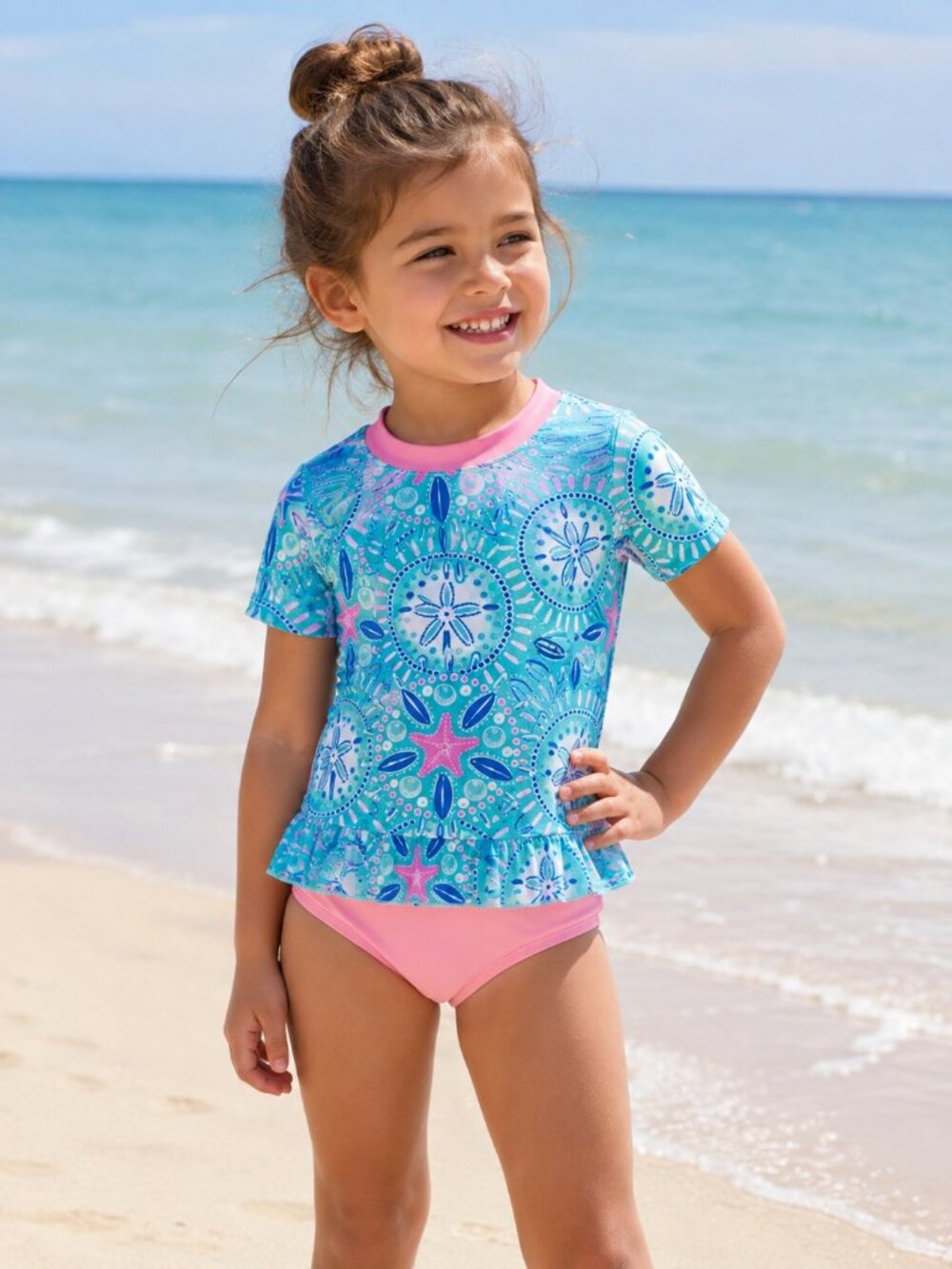 NWT Girls Size 6 Rash guard SPF 50+ Sun Protection Peplum Bikini Swimsuit DEAL